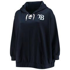 Navy Tampa Bay Rays Women's Plus Size Lace-Up V-Neck Pullover Hoodie