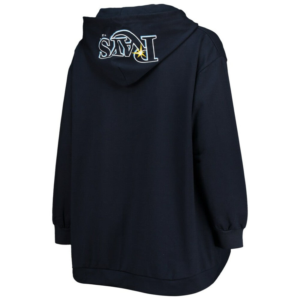 Navy Tampa Bay Rays Women's Plus Size Lace-Up V-Neck Pullover Hoodie