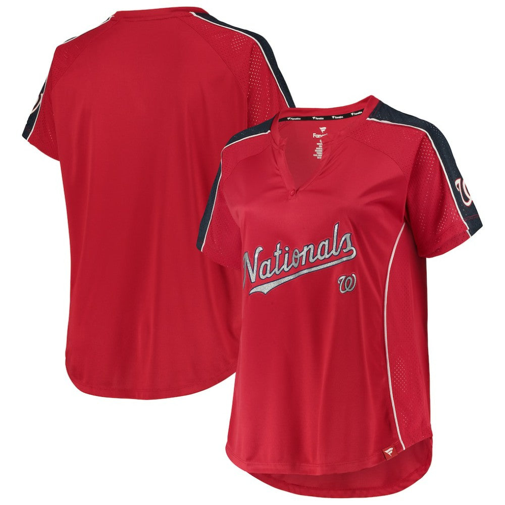 Red Washington Nationals Women's Plus Size Diva Notch Neck Raglan T-Shirt