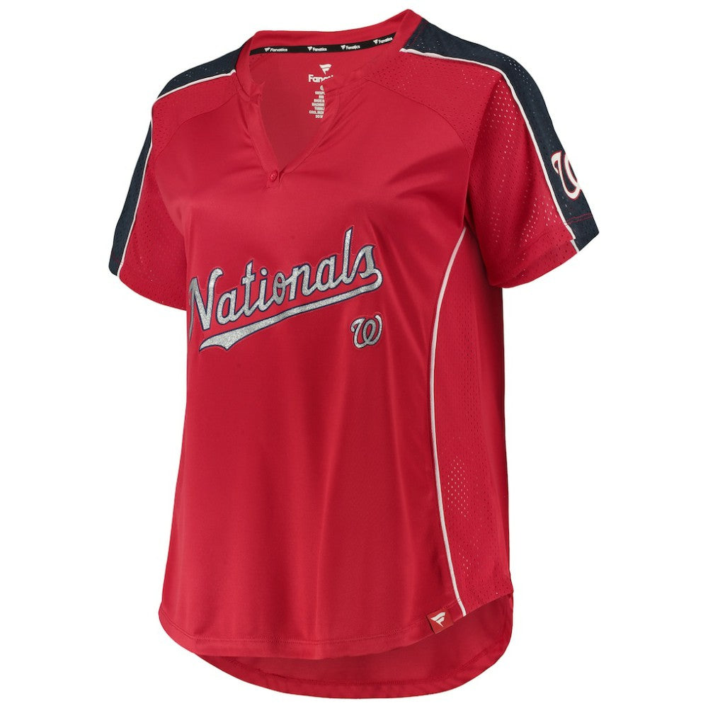 Red Washington Nationals Women's Plus Size Diva Notch Neck Raglan T-Shirt