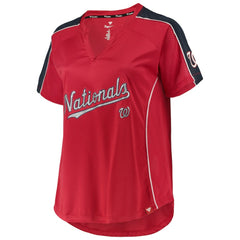 Red Washington Nationals Women's Plus Size Diva Notch Neck Raglan T-Shirt