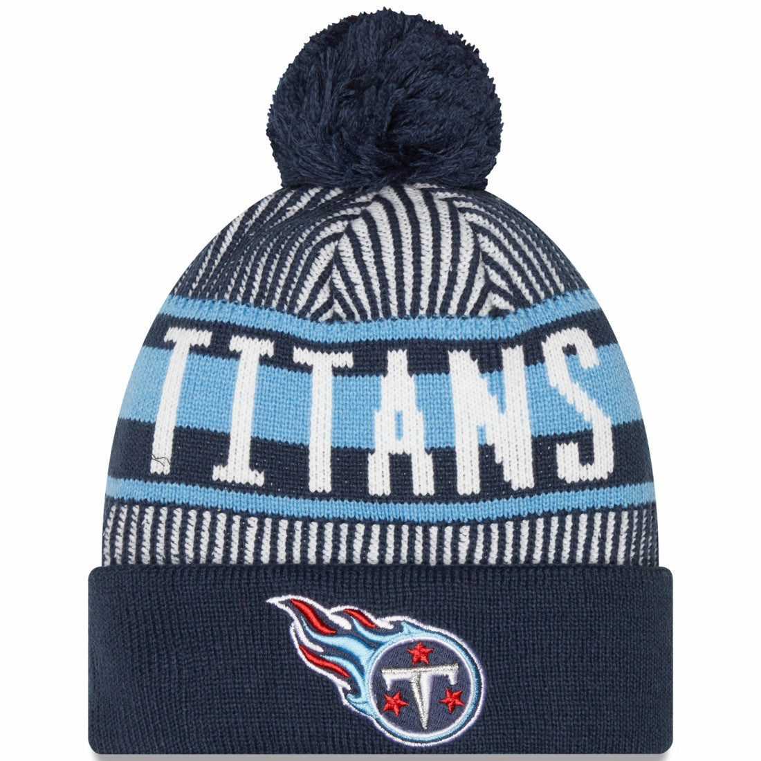 Striped Cuffed Knit Hat with Pom - Tennessee Titans Hats
