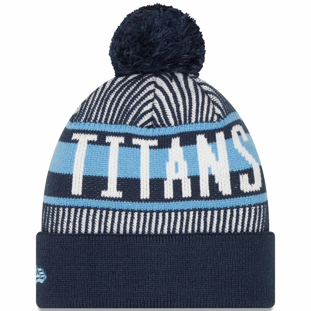 Striped Cuffed Knit Hat with Pom - Tennessee Titans Hats