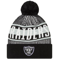 Striped Cuffed Knit Hat with Pom - Las Vegas Raiders Hats