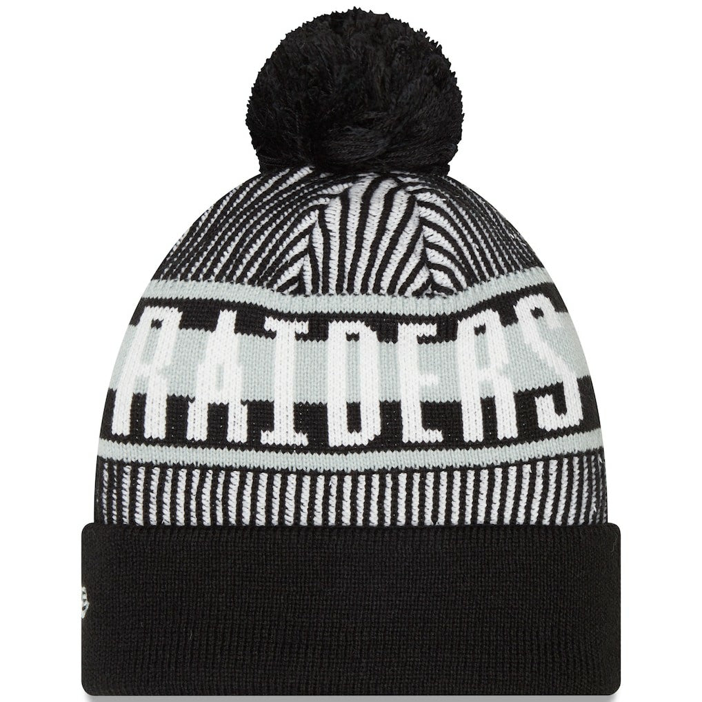 Striped Cuffed Knit Hat with Pom - Las Vegas Raiders Hats