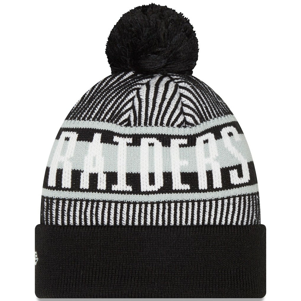 Striped Cuffed Knit Hat with Pom - Las Vegas Raiders Hats