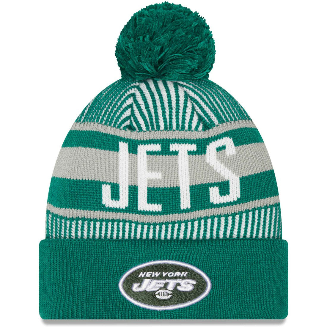 Striped Cuffed Knit Hat with Pom - New York Jets Hats