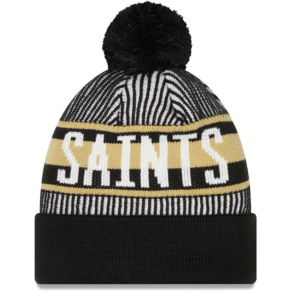 Striped Cuffed Knit Hat with Pom - New Orleans Saints Hats