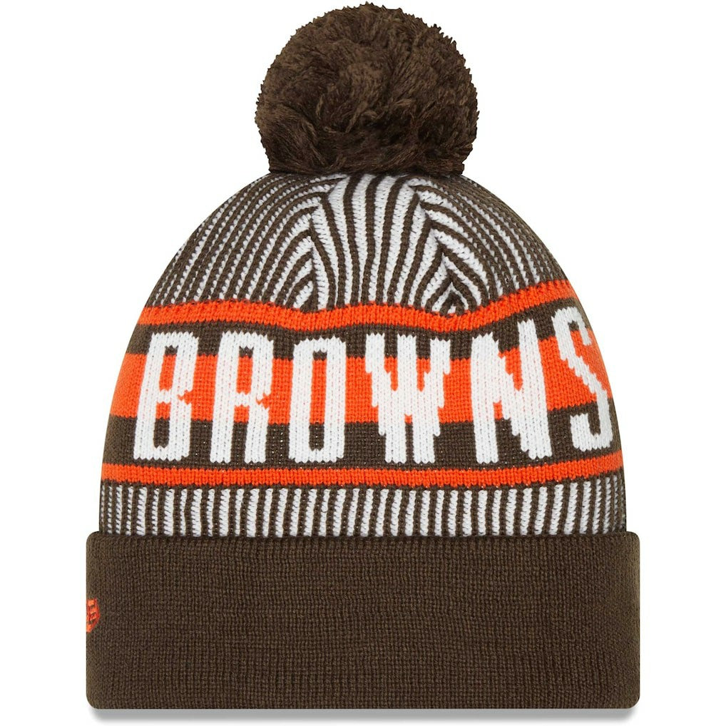 Striped Cuffed Knit Hat with Pom - Cleveland Browns Hats