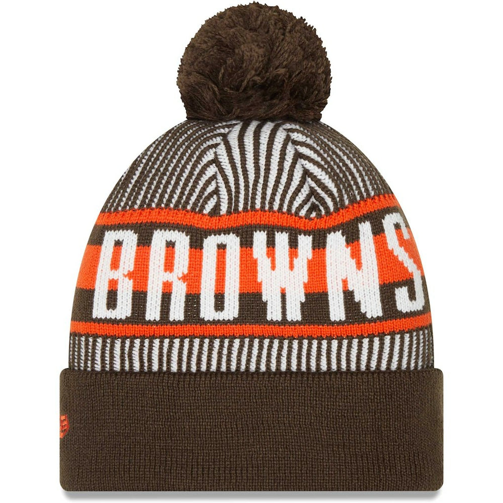 Striped Cuffed Knit Hat with Pom - Cleveland Browns Hats