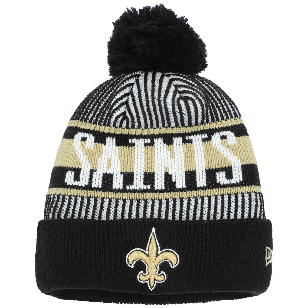 Youth Striped Cuffed Knit Hat with Pom - New Orleans Saints Hats