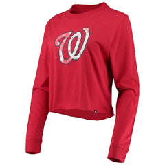 Red Washington Nationals New Era Women's Baby Jersey Cropped Long Sleeve T-Shirt