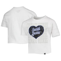 White Colorado Rockies New Era Girls Youth Flip Sequin Heart Crop Top