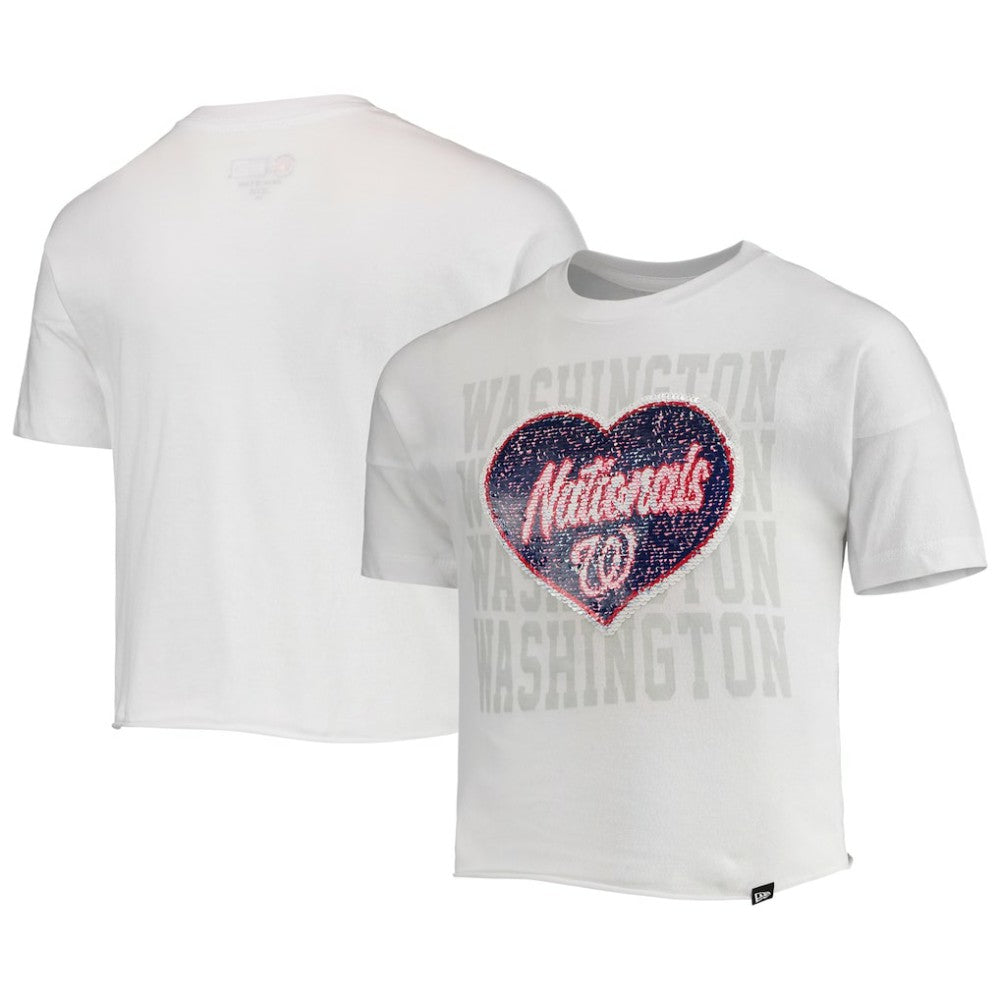White Washington Nationals New Era Girls Youth Flip Sequin Heart Crop Top