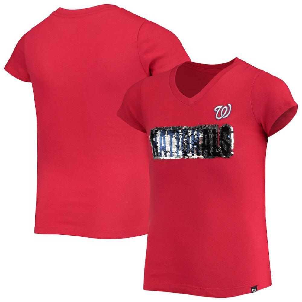 Red Washington Nationals New Era Girls Youth Flip Sequin Team T-Shirt