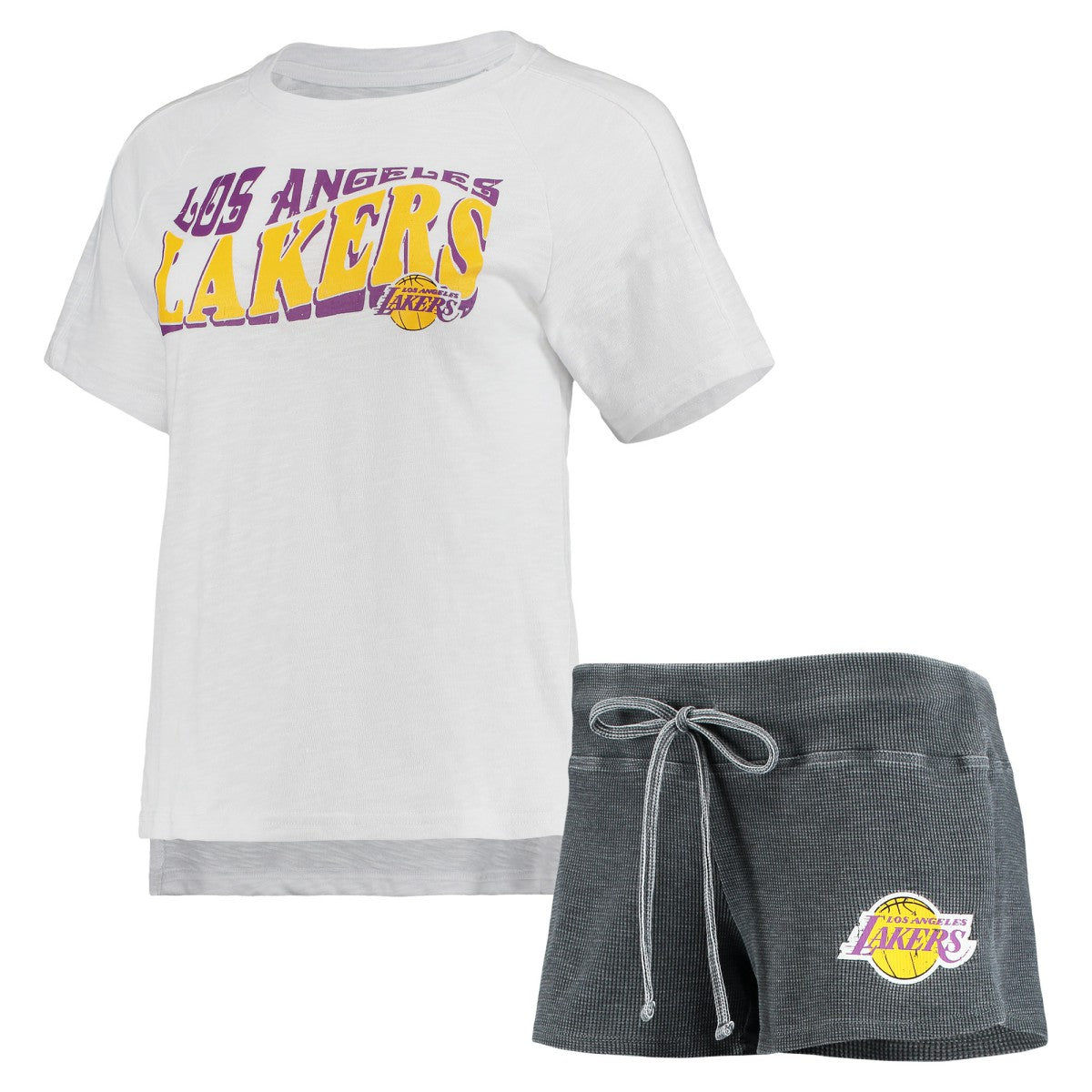 Los Angeles Lakers Concepts Sport Women's Resurgence Slub Burnout Raglan Top & Shorts Sleep Set