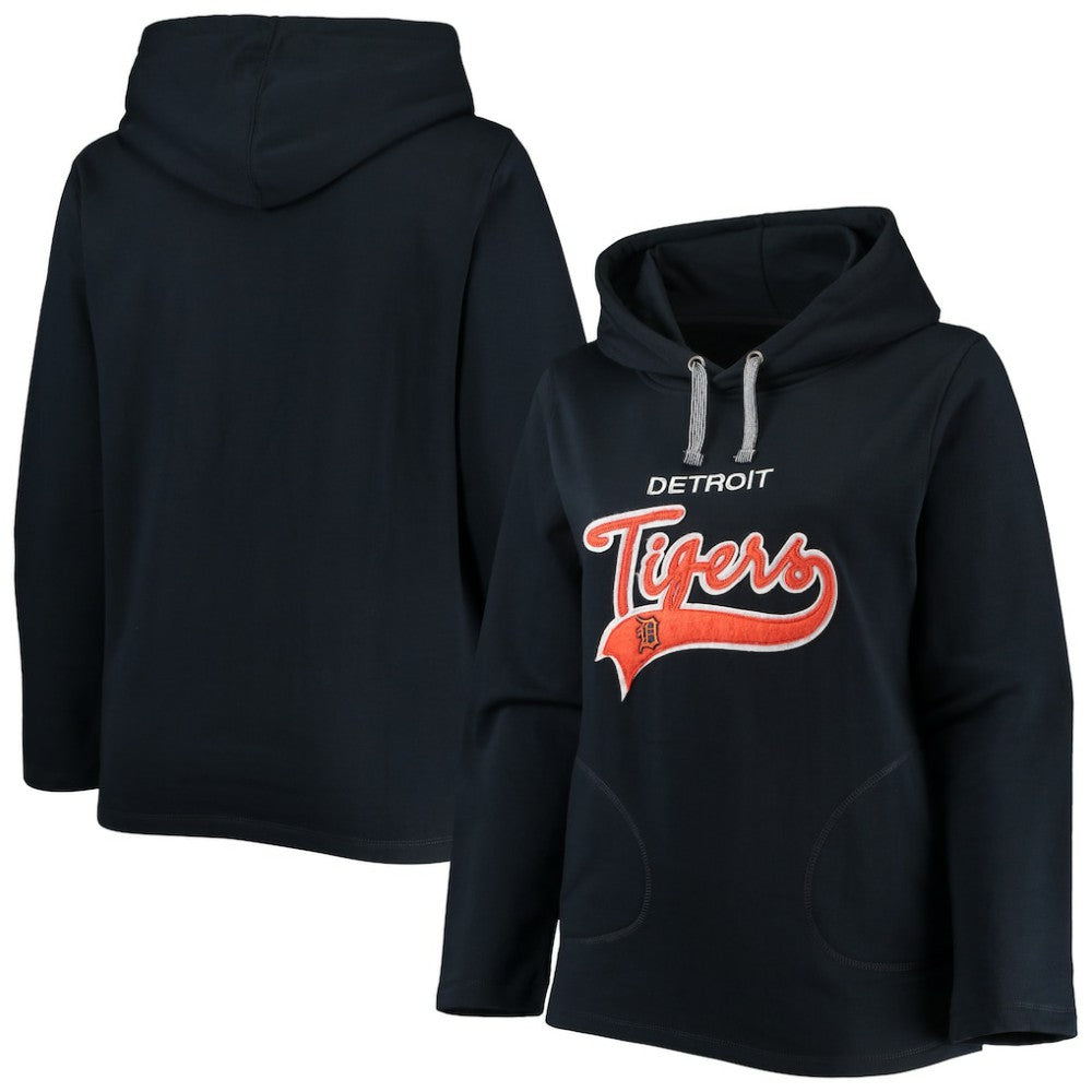 Navy Detroit Tigers Soft as a Grape Women's Plus Size Side Split Pullover Hoodie