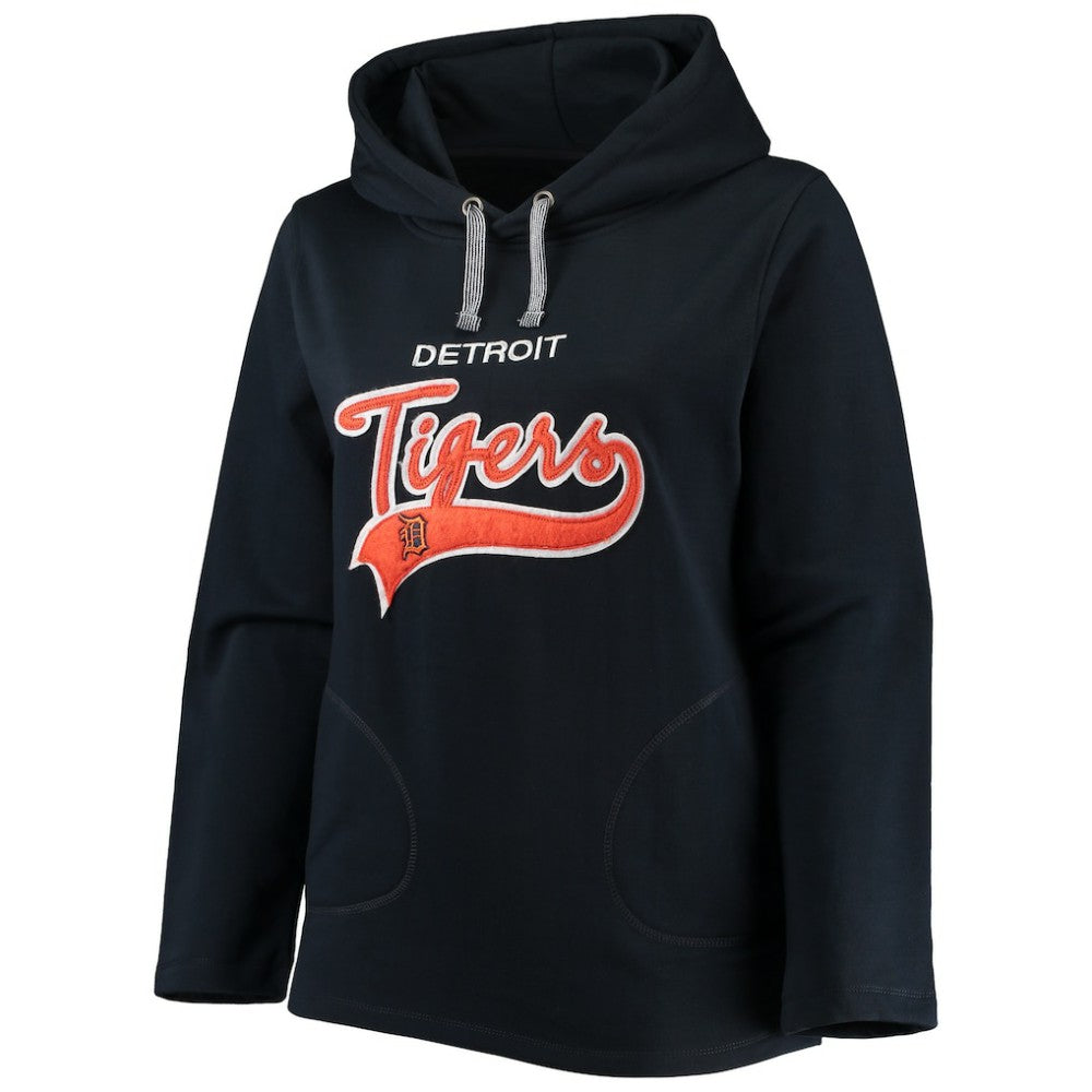 Navy Detroit Tigers Soft as a Grape Women's Plus Size Side Split Pullover Hoodie