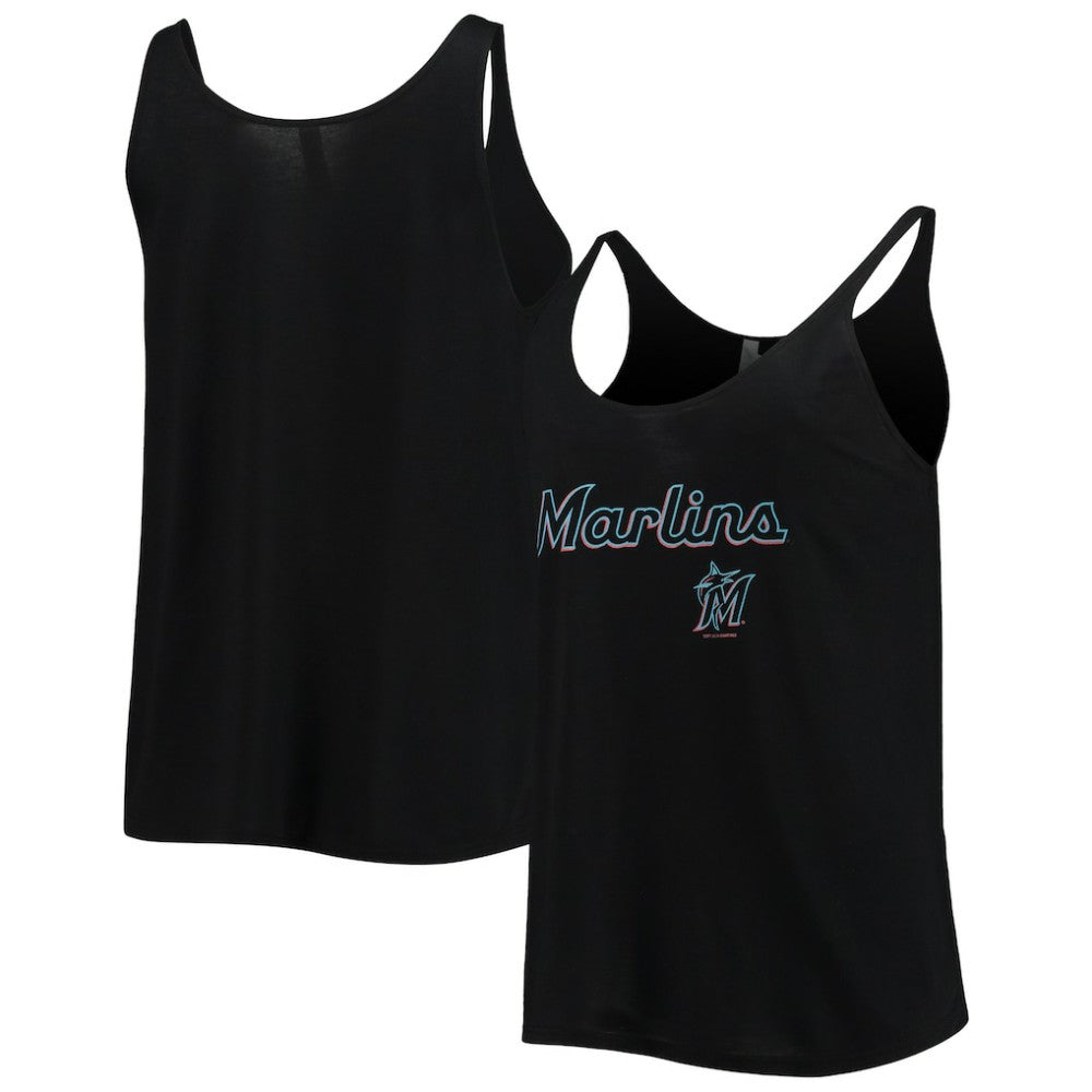 Black Miami Marlins Soft as a Grape Women's Slouchy Tank Top