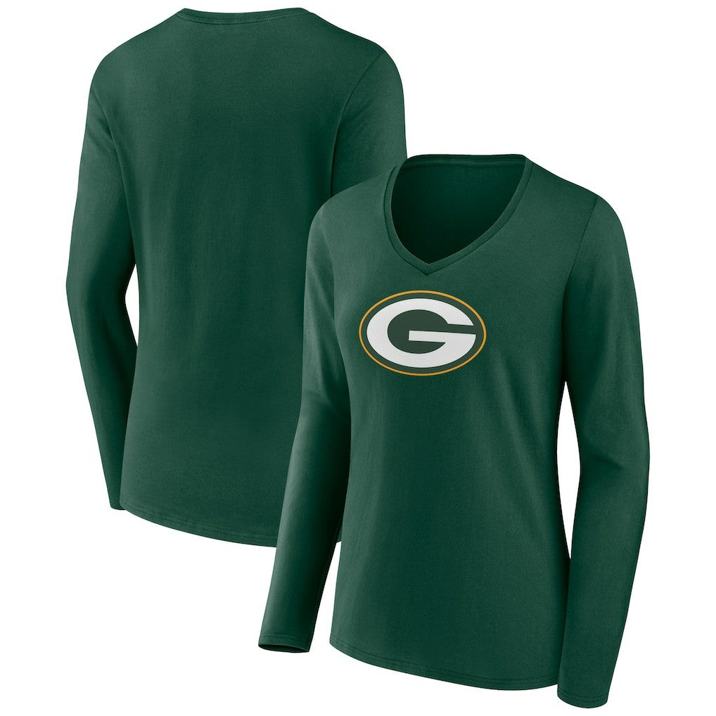 Women's Primary Team Logo Long Sleeve V-Neck T-Shirt - Green Bay Packers T-shirts