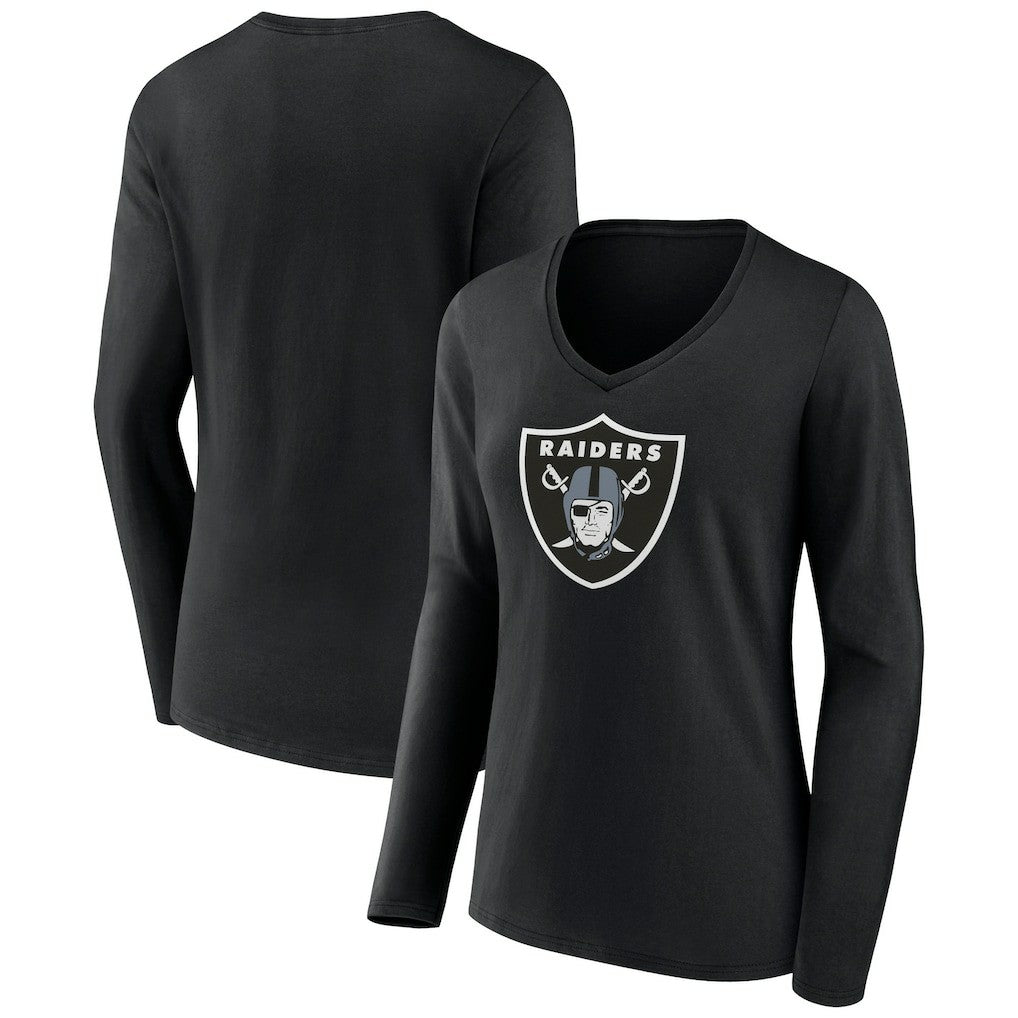 Women's Primary Team Logo Long Sleeve V-Neck T-Shirt - Las Vegas Raiders T-shirts