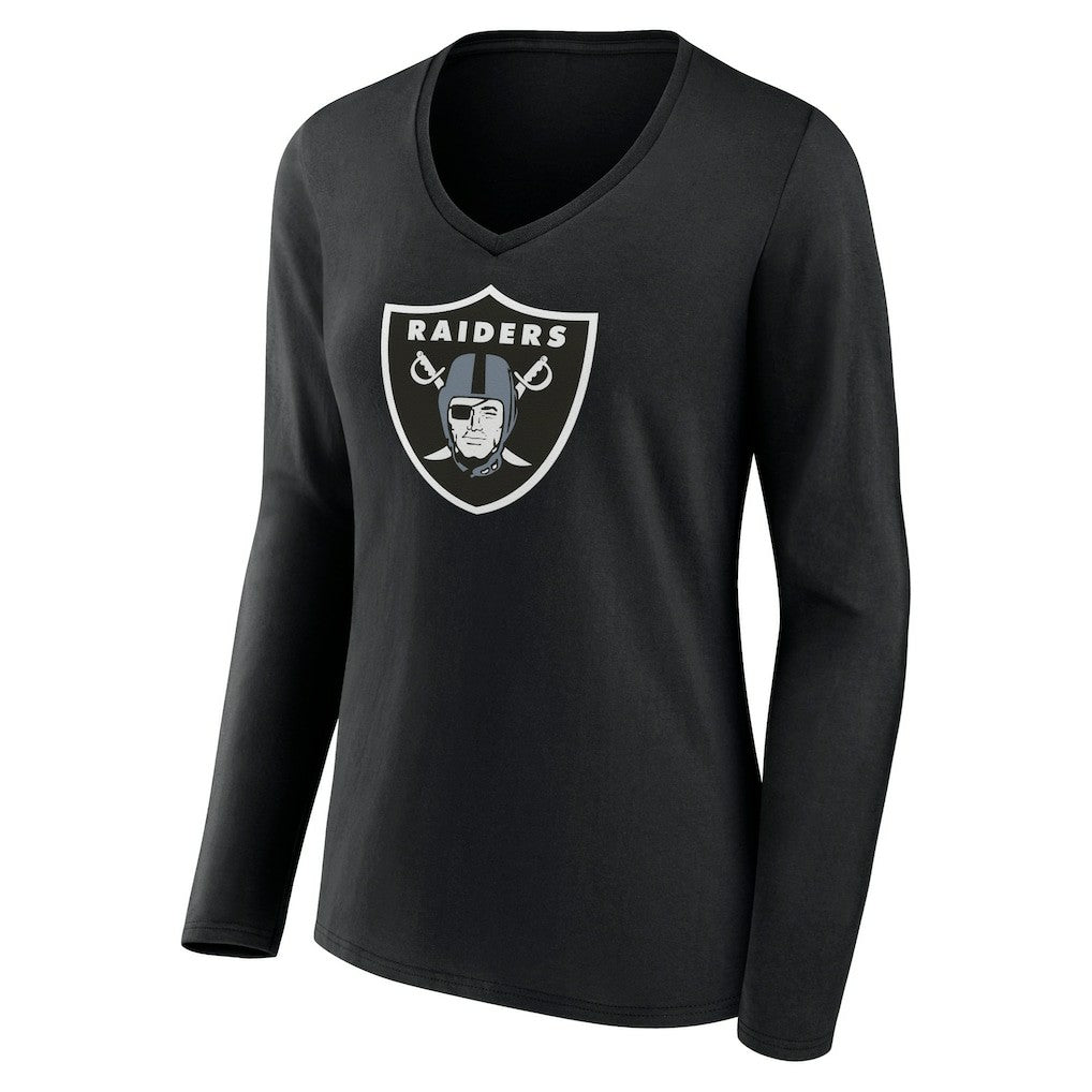 Women's Primary Team Logo Long Sleeve V-Neck T-Shirt - Las Vegas Raiders T-shirts