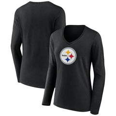 Women's Primary Team Logo Long Sleeve V-Neck T-Shirt - Pittsburgh Steelers T-shirts