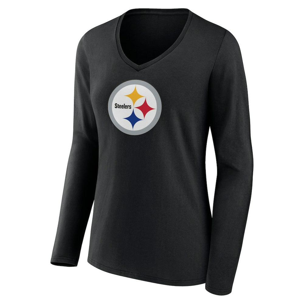 Women's Primary Team Logo Long Sleeve V-Neck T-Shirt - Pittsburgh Steelers T-shirts