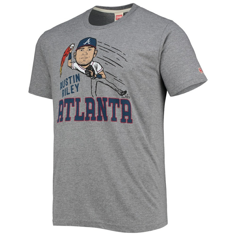 Gray Austin Riley Atlanta Braves Homage Caricature Tri-Blend T-Shirt