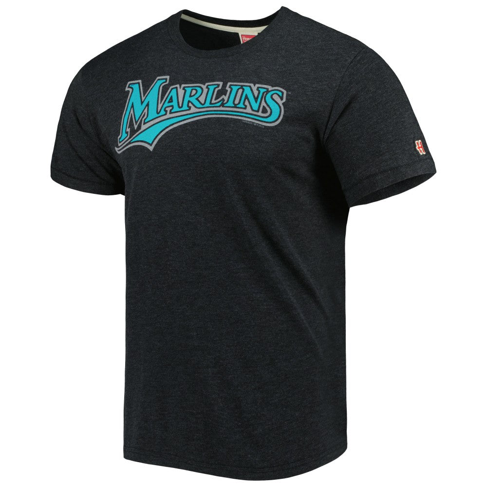 Charcoal Miami Marlins Homage Hand-Drawn Logo Tri-Blend T-Shirt