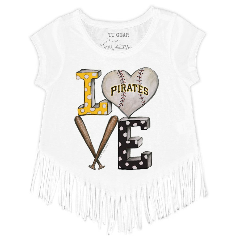 White Pittsburgh Pirates Tiny Turnip Girls Youth Baseball Love Fringe T-Shirt
