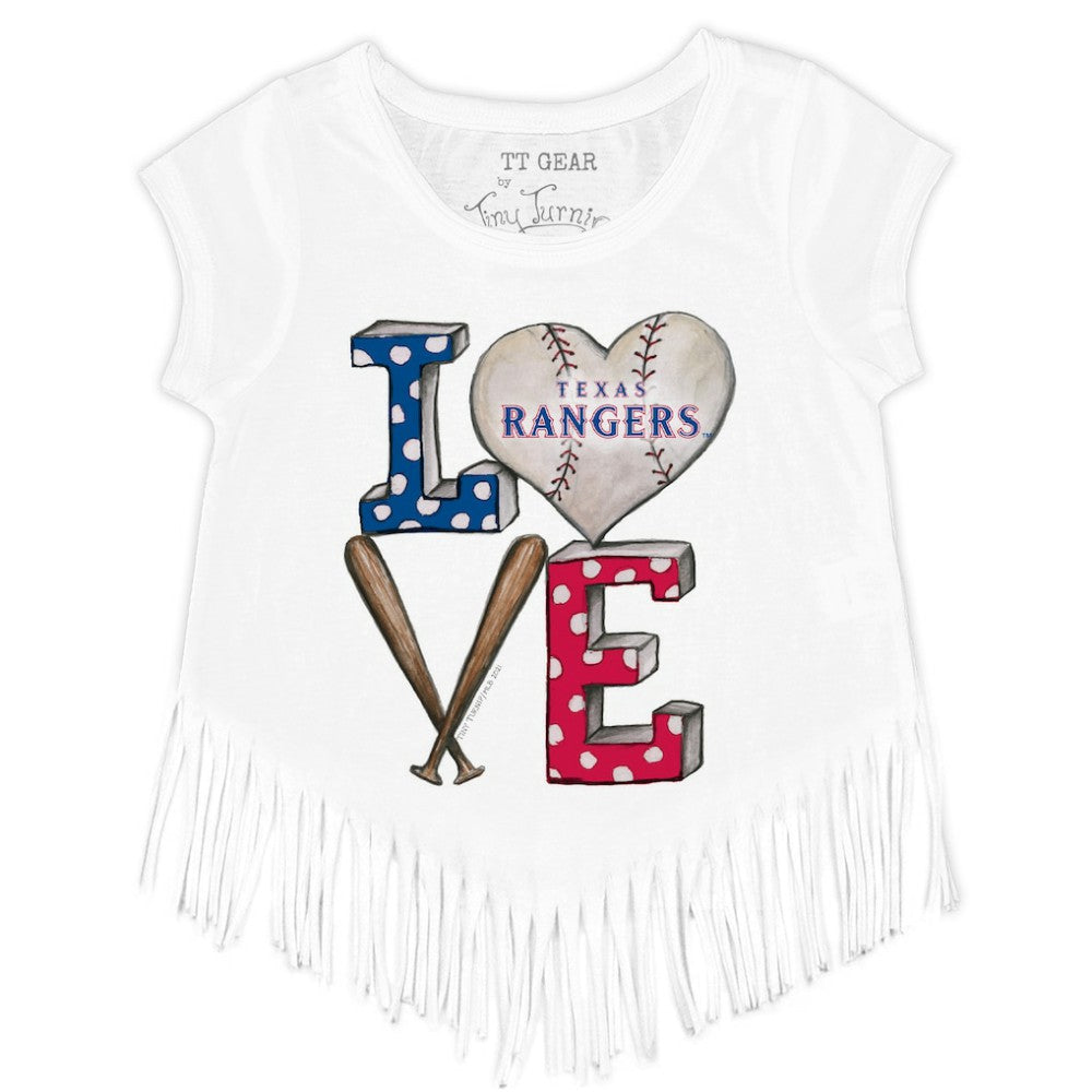 White Texas Rangers Tiny Turnip Girls Youth Baseball Love Fringe T-Shirt