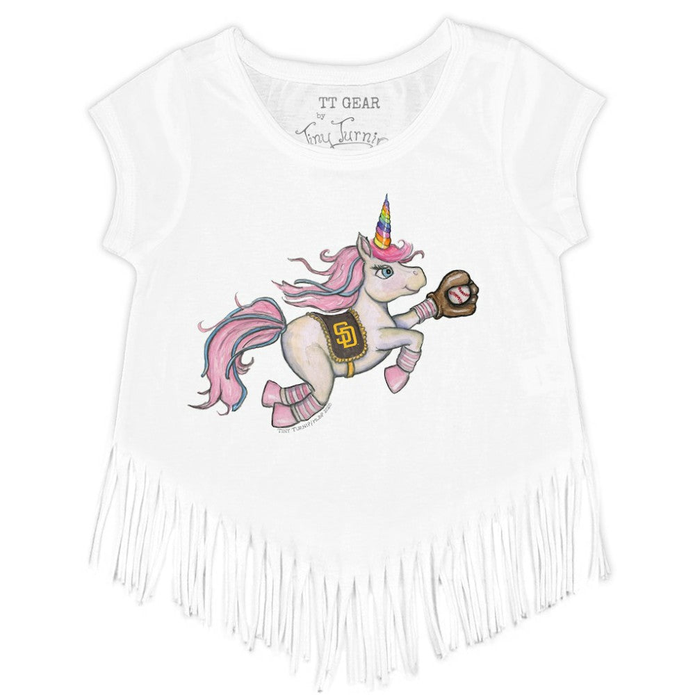 White San Diego Padres Tiny Turnip Girls Youth Unicorn Fringe T-Shirt