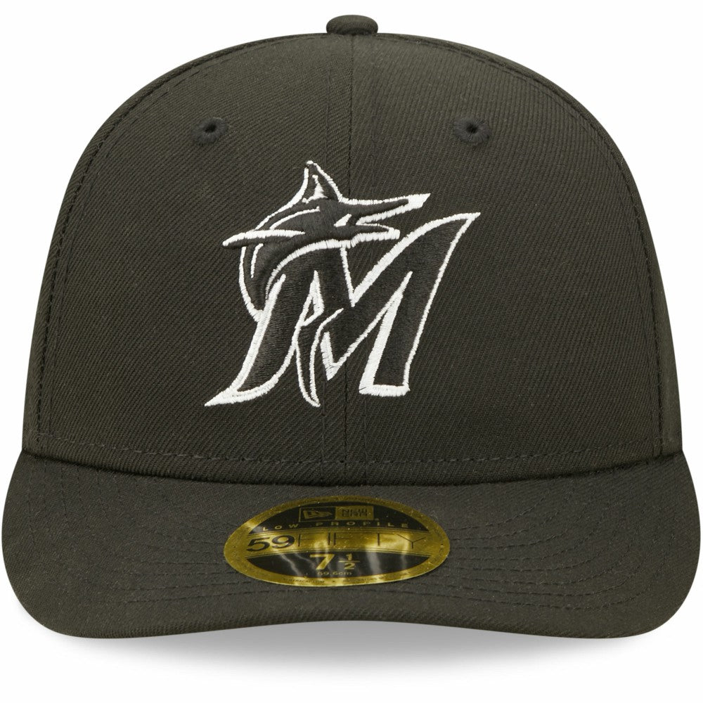 Miami Marlins New Era Black & White Low Profile 59FIFTY Fitted Hat