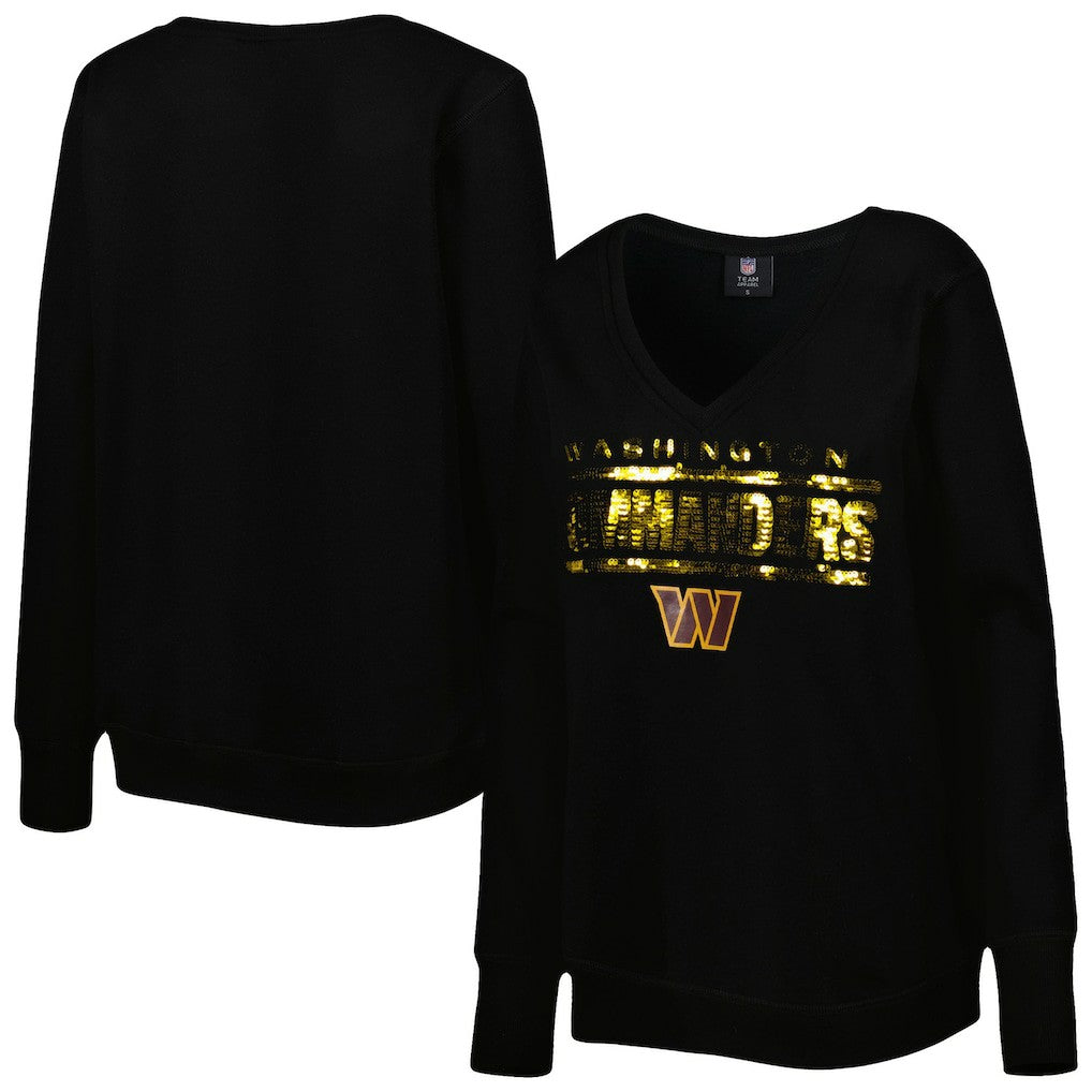 Cuce Women's Sequin Logo V-Neck Pullover Sweatshirt - Washington Commanders Pullover