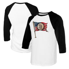 White/Black San Diego Padres Tiny Turnip Women's Baseball Flag Raglan 3/4 Sleeve T-Shirt