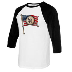 White/Black San Diego Padres Tiny Turnip Women's Baseball Flag Raglan 3/4 Sleeve T-Shirt