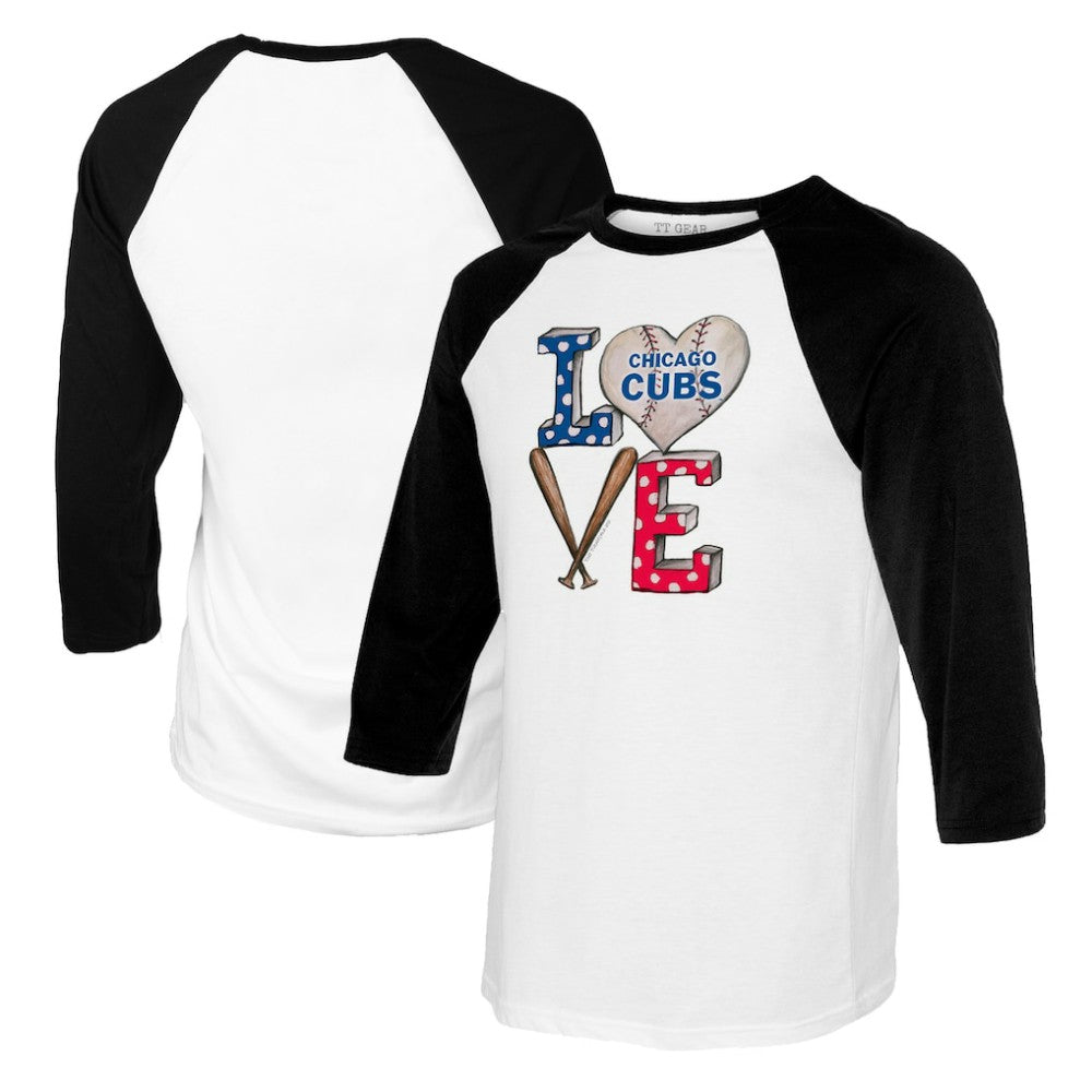 White/Black Chicago Cubs Tiny Turnip Women's Baseball Love Raglan 3/4-Sleeve T-Shirt