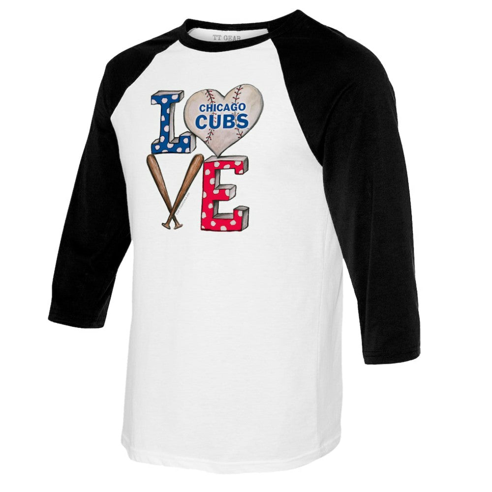 White/Black Chicago Cubs Tiny Turnip Women's Baseball Love Raglan 3/4-Sleeve T-Shirt