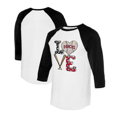 White/Black Arizona Diamondbacks Tiny Turnip Women's Baseball Love Raglan 3/4-Sleeve T-Shirt