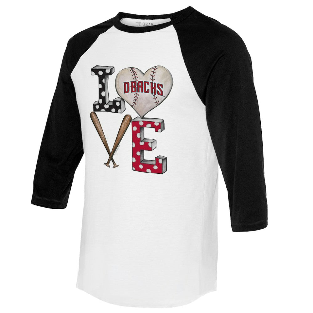 White/Black Arizona Diamondbacks Tiny Turnip Women's Baseball Love Raglan 3/4-Sleeve T-Shirt