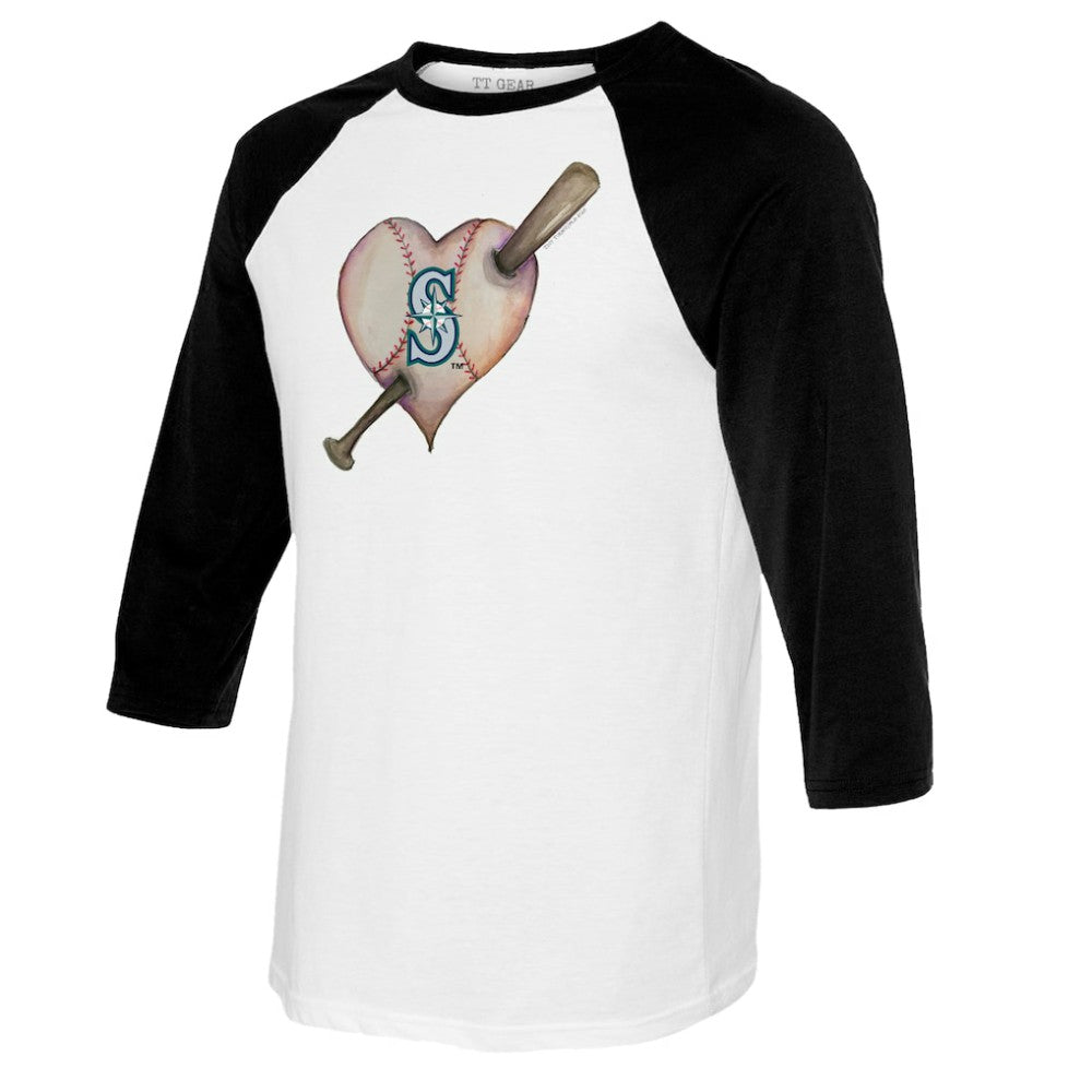 White/Black Seattle Mariners Tiny Turnip Youth Heart Bat Raglan 3/4 Sleeve T-Shirt