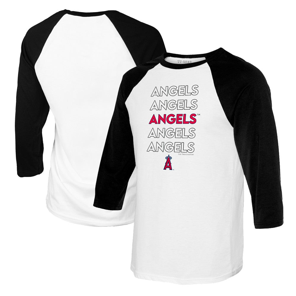 White/Black Los Angeles Angels Tiny Turnip Women's Stacked 3/4-Sleeve Raglan T-Shirt
