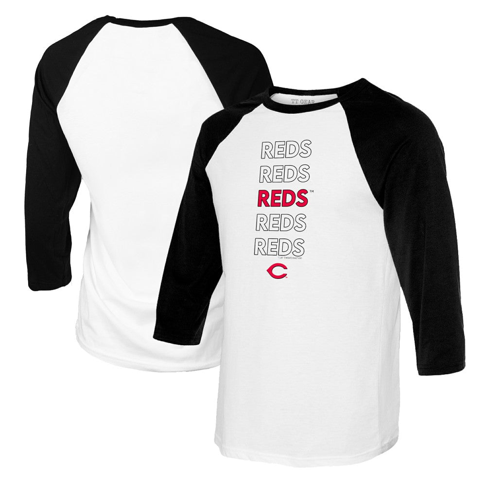 White/Black Cincinnati Reds Tiny Turnip Women's Stacked 3/4-Sleeve Raglan T-Shirt