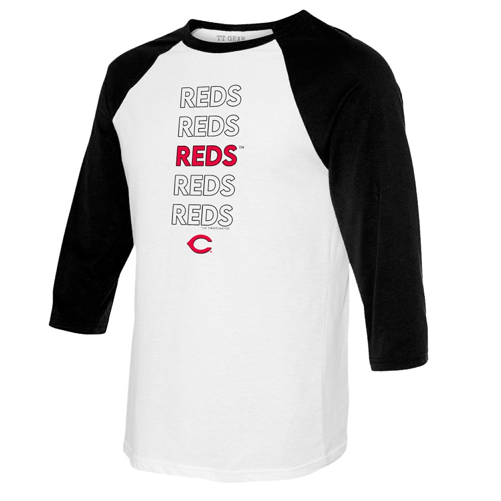 White/Black Cincinnati Reds Tiny Turnip Women's Stacked 3/4-Sleeve Raglan T-Shirt
