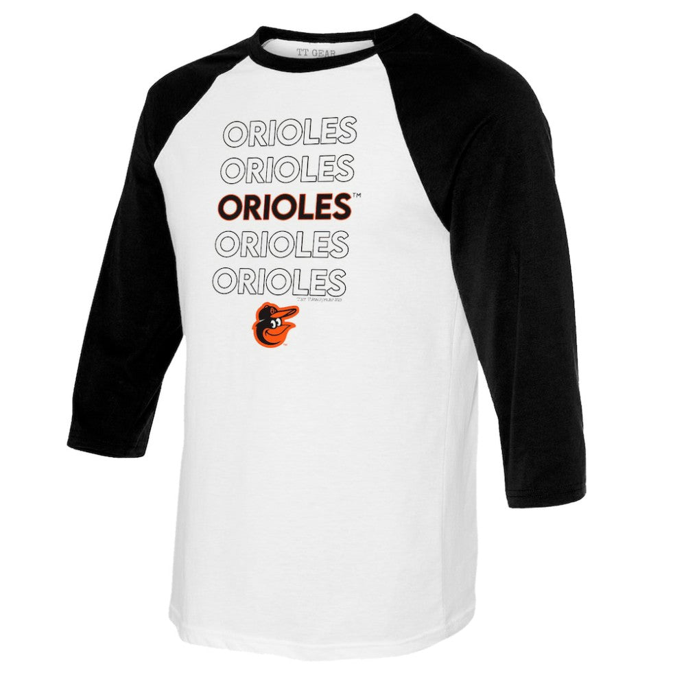 White/Black Baltimore Orioles Tiny Turnip Youth Stacked Raglan 3/4 Sleeve T-Shirt