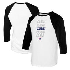 White/Black Chicago Cubs Tiny Turnip Youth Stacked Raglan 3/4 Sleeve T-Shirt