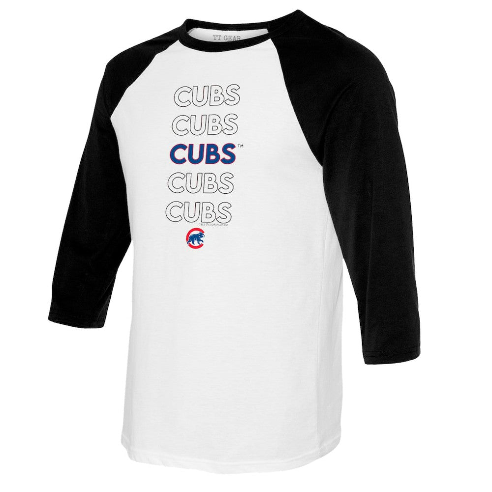 White/Black Chicago Cubs Tiny Turnip Youth Stacked Raglan 3/4 Sleeve T-Shirt