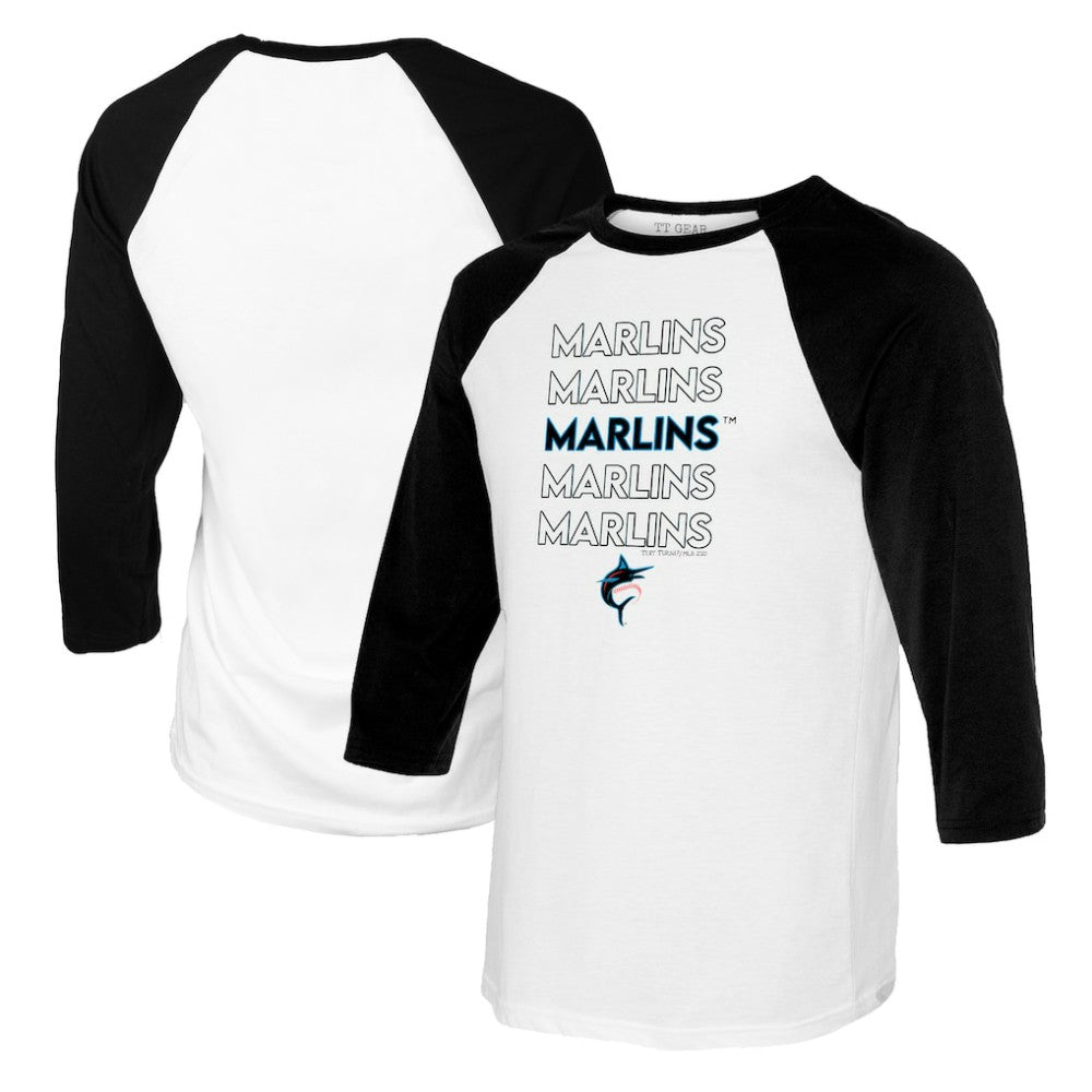 White/Black Miami Marlins Tiny Turnip Youth Stacked Raglan 3/4 Sleeve T-Shirt