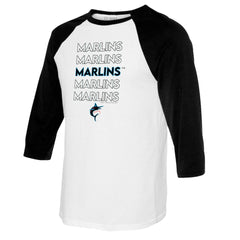White/Black Miami Marlins Tiny Turnip Youth Stacked Raglan 3/4 Sleeve T-Shirt